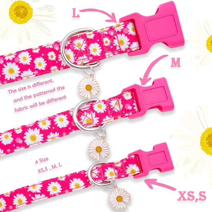 Faygarsle Cotton Dog Collar Cute Dog Collars for Small Medium Large Dogs Hot Pink Floral Colored Options Soft and Fancy Pet Collars for Girls Flower Pattern for Girl Dog Collar M