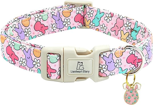 Lionheart glory Easter Dog Collar Colorful Collar for Large Dog Collars Easter Egg Print Dog Collars Spring Female or Male Pet Gift Adjustable Heavy-Duty Holiday Dog Collar Plastic Buckle