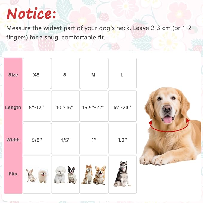 Dog Collar for Small Dogs, Spring Pink Dog Collars with Strawberries & Flowers, Adjustable Small Dog Collars, Cute Girl or Boy Dog Collar Ideal for Puppy Gifts,Pet Accessory
