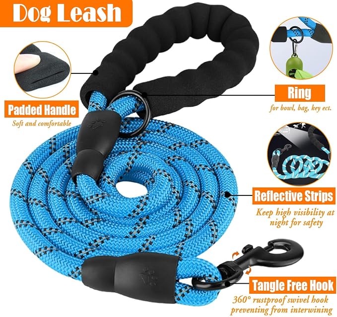 LOBEVE No Pull Dog Harness, Collar & Leash Set | Includes Dog Seat Belt, Collapsible Bowls & Poop Bag Dispenser. Ideal for Training, Walking, Hiking. Fits Small to Large Dogs(Blue-S)