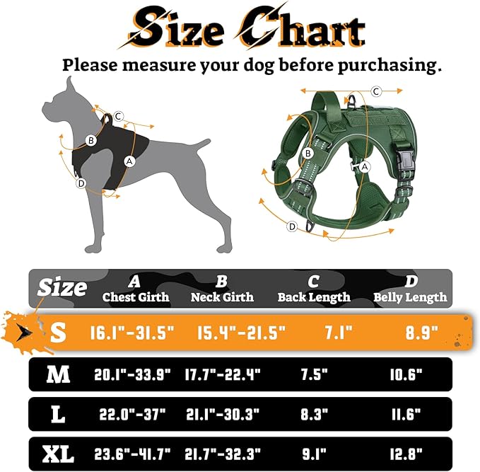 rabbitgoo Tactical Dog Harness for Small Dogs No Pull Adjustable Military Vest with Handle MOLLE Reflective Heavy Duty Dog Vest for Walking Training Hunting Outdoor Working Medium Size Dog Green S