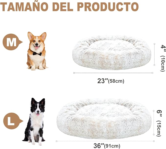 JOYELF Donut Dog Bed Cat Bed for Medium Dogs, Calming Pet Bed Ultra Soft Faux Fur Cuddler Round Self Warming Sleeping Bed for Dogs and Cats