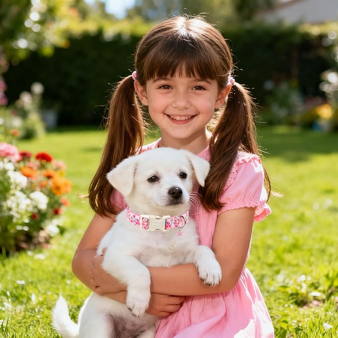 DOGWONG Spring Dog Collar, Floral Cute Girl Dog Collars, Flower Dogs Collar, Adjustable Female Dog Collars for Medium Lrage Dogs, Neck 39-60 inches
