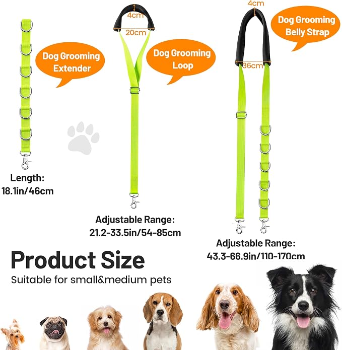 Dog Grooming Belly Strap - Dog Grooming Loops for Table Arm Extender with Clamp Extension Loop Bathing Restraint Leash No Sit Haunch Holder for Small & Medium Dogs Hair Cutting Washing (Green)