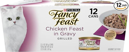 Purina Fancy Feast Grilled Wet Cat Food Chicken Feast in Wet Cat Food Gravy - (Pack of 12) 3 oz. Cans