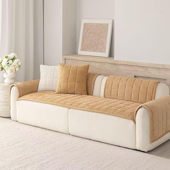 Premium Washable Couch Cover for Dogs, Non Slip Sectional Sofa Protector for L Shape Couch,Dog Couch Cover for Waterproof(1PC/27.6"x82.7",Khaki)