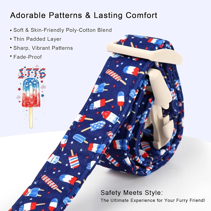 4th of July Dog Collar Patriotic Popsicle Dog Collars for Puppy Small Dogs - Lightweight Adjustable Navy Independence Day Puppy Collars Cute Summer Pet Safety Collar XS