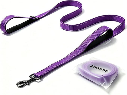 Heavy Duty Dog Leash - 2 Handles by Padded Traffic Handle for Extra Control, 6foot Long - Perfect for Medium to Large Dogs (Purple, 6 ft)