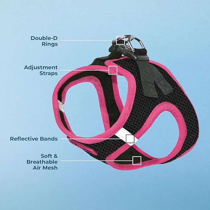 Best Pet Supplies - All Weather Mesh/Plush, Reflective, No Pull Harness for Small, Medium Dogs, Cats - Secure with Hook & Loop Fastener, Buckle, Double D-Rings - Black/Pink Trim, XS