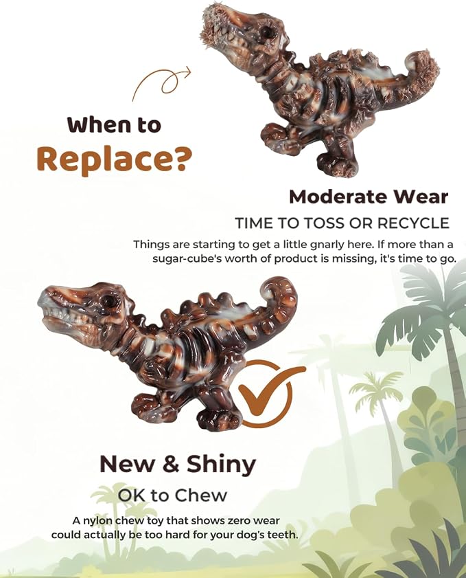 DinoBone Dog Chew Toys for Aggressive Chewers, 2 Pack Tough Nylon Dinosaur Bones for Large Dogs 20–90 lbs, Long Lasting Chewing Outlet, Helps Redirect Destructive Chewing, Bacon Flavor