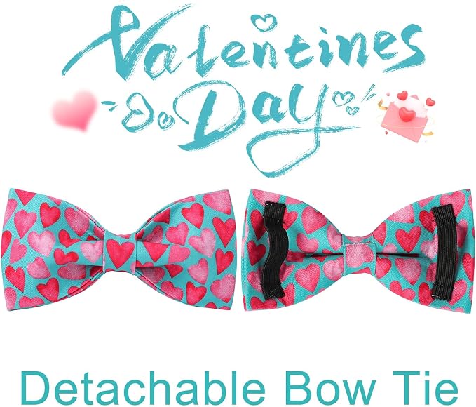 Valentine’s Day Dog Collar with Bow Tie, Pink Heart Bowtie Collar with Metal Buckle, Valentine’s Day Gift Pet Collar for Puppy Girl Boy Dog or Cat, Wedding Dog Collar, L, Neck 16-24in
