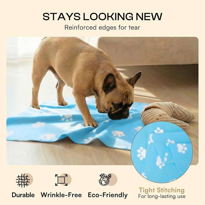 LINENLUX Cute Dog Blanket for Small Medium Dogs 6-Pack Soft Stretchy Fleece Blankets for Pet Cat Puppy Warm Wrinkle-Resistant Throw for Couch Bed Outdoor Light Blue 31x24 inch (Pack of 6)