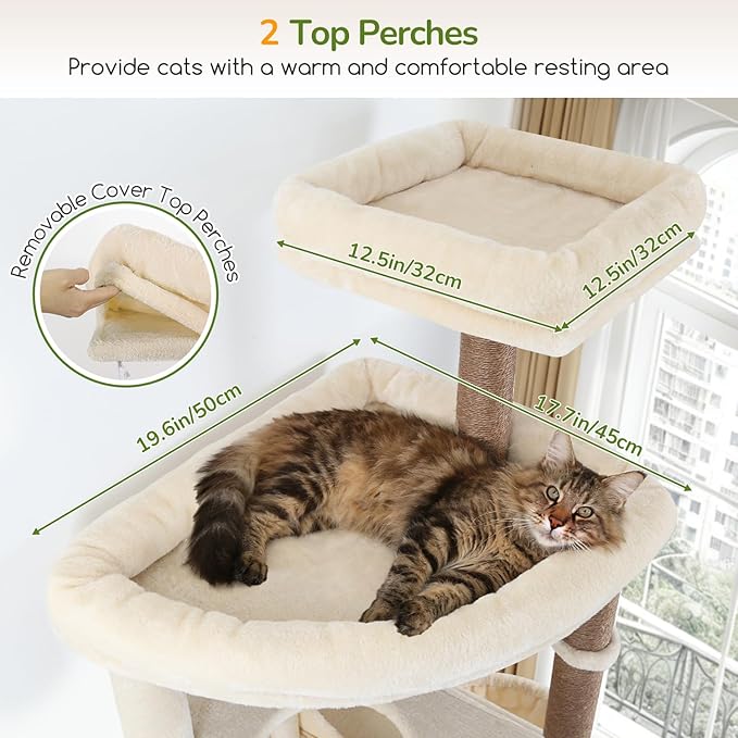 Globlazer 83in Heavy Duty Cat Tree, Giant Cat Tower with 2 Condos & 3 Hanging Baskets, Multi-Level Tall Cat Condo for Large Adult Cats, 7 Scratching Posts, F83C, Beige