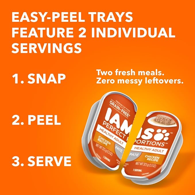 IAMS Perfect Portions Sensitive Digestion & Skin Wet Cat Food Pate, Healthy Adult Grain Free Pate, Chicken and Salmon Recipes, (24) 2.6 oz. Variety Twin-Pack Trays (Pack of 2)
