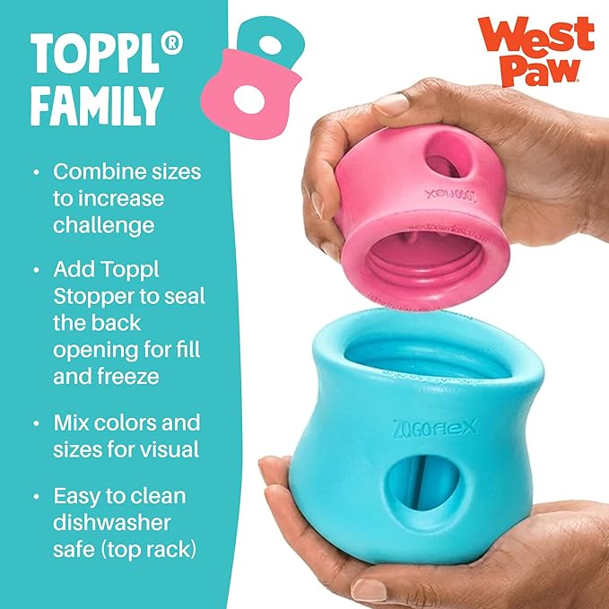 WEST PAW Zogoflex Toppl Interactive Treat Dispensing Puzzle Dog Toy for Mental Stimulation & Enrichment-Holds Kibble & Treats-Lickable, Freezable & Dishwasher Safe-Made in USA-Large-Geranium
