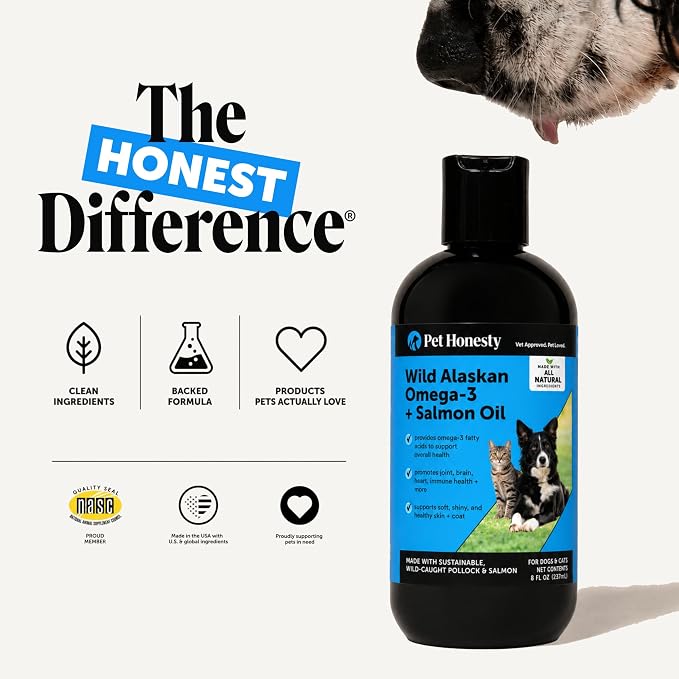 Wild Alaskan Omega-3 & Salmon Oil for Dogs and Cats - 100% Pure Natural Fish Oil for Skin & Coat Health, Shedding & Itch Relief - EPA DHA Fatty Acids for Joint Support & Heart - 8 oz