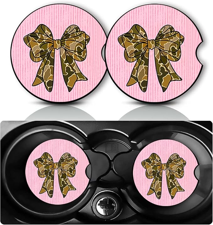 2Pack Coquette Bow Car Cup Holder Coaster,Bow Gifts for Women Men,Vehicle Interior Drink Mat Reusable Neoprene Car Coasters for Cup Holders Decor,Charming Bows Automotive Interior Accessories