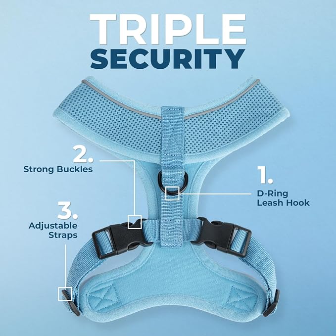 Best Pet Supplies Voyager Aerolite Over the Head Dog Harness, No Pull Breathable Air Mesh Vest, Quick Dry with Reflective Stitching, Adjustable Escape Resistant Harness - Blue, Small