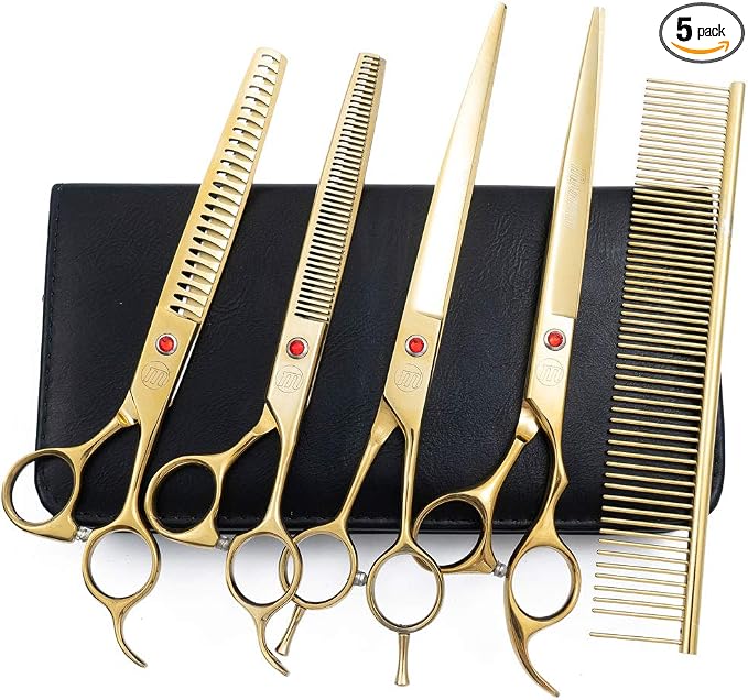 Professional Dog Grooming Scissors Set, 7 Inch/8 Inch Pet Grooming Scissors Chunkers Shears for Dog, Curved Dog Grooming Scissors, Thinning Shears for Dog with Grooming Comb