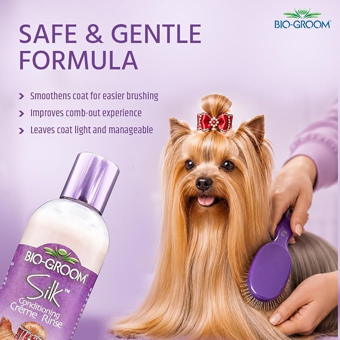 Bio-Groom Silk Creme Rinse Dog Conditioner - Conditioner for Dogs & Puppies, Residue Free Wash, Cruelty Free, Rehydrates Skin & Strengthens Coats, Gentle & Safe - 12 Fl Oz 1-Pack