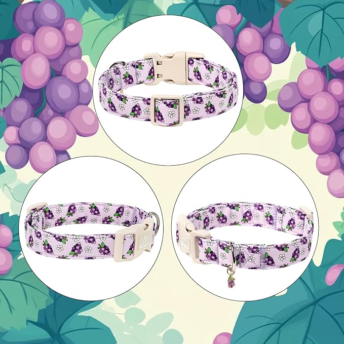 Summer Dog Collar Cute Grape Dog Collars for Large Dogs - Lightweight Adjustable Boy Girl Dogs Everyday Collar with Quick Release Buckle L