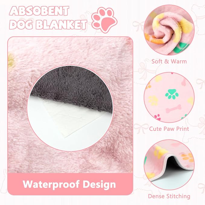 YUEPET Waterproof Dog Blankets, 2 Pack Washable Dog Blankets for Bed Couch Sofa Protector Fleece Flannel Puppy Blanket Soft Plush Reversible Throw Blanket for Small Dogs Cats 23"×16"(Pink+Brown)