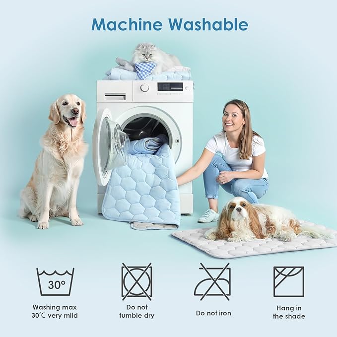 EHEYCIGA Cooling Mat for Dogs, 24" x 18"(Q-Max>0.53), Washable Dog Cooling Mat, Portable Kennel Cooling Pet Pad for Summer, Non-Slip Summer Crate Pad for Large Dog, Blue