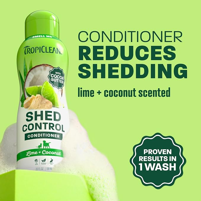 TropiClean Deshedding Dog Conditioner, Reduces Shedding & Softens Coat, Puppy Safe, Made in the USA, Lime & Cocoa Butter Scent, 20oz.