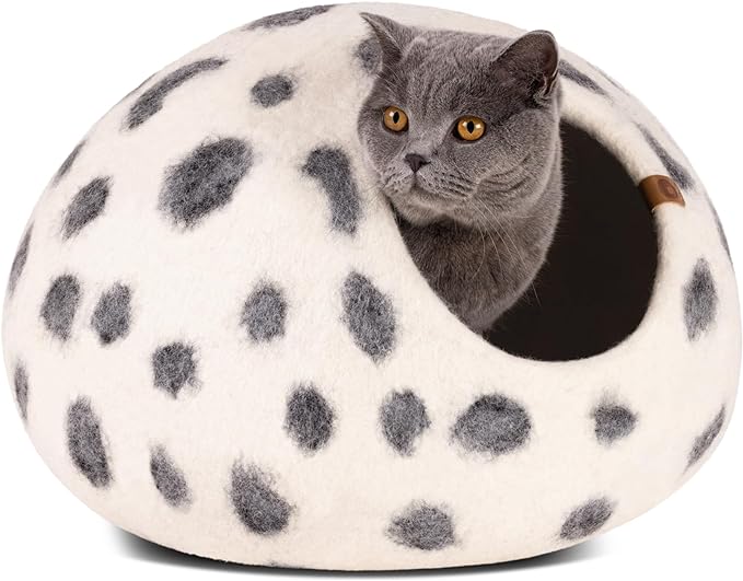 MEOWFIA Cat Cave – Premium Felt Cat Enclosure for Indoor Cats, Handmade Merino Wool (Snow Leopard, Medium)
