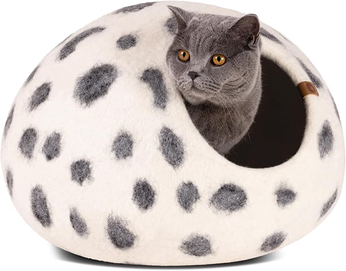 MEOWFIA Cat Cave – Premium Felt Cat Enclosure for Indoor Cats, Handmade Merino Wool (Snow Leopard, Large)