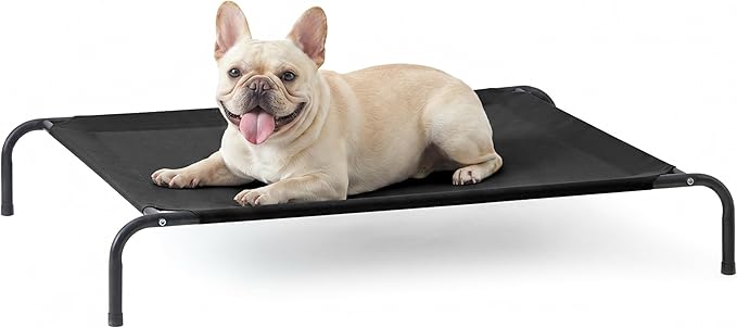 Love's cabin Elevated Cooling Dog Bed for Medium Dogs, Portable Indoor & Outdoor Raised Pet Dog Cat Cot, Durable Summer Frame with Breathable Mesh, Black, 43" x 31.5" x 8"