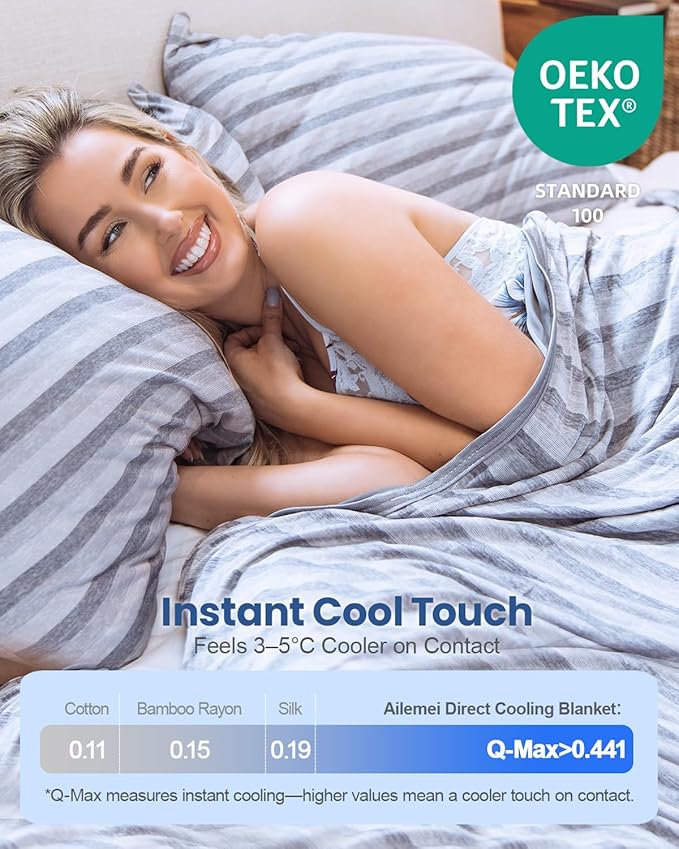 Ailemei Direct Cooling Blanket for Hot Sleepers,Double Sided Cold Effect,Queen Size Lightweight Breathable Summer Large Big Blankets for Bed,Transfer Heat to Keep Body Cool Night Sweats,90"x90"