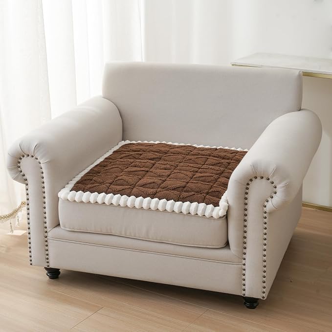 Fuzzy Couch Covers for Dogs, Non Slip Thick Dog Couch Cover Protector, Plush Pet Couch Covers for Sofa Washable, Soft Sofa Cushion Slipcovers Pet Friendly(1PC, Brown, 27.6”x27.6”)