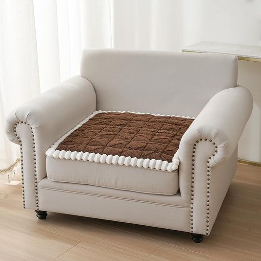 Fuzzy Couch Covers for Dogs, Non Slip Thick Dog Couch Cover Protector, Plush Pet Couch Covers for Sofa Washable, Soft Sofa Cushion Slipcovers Pet Friendly(1PC, Brown, 27.6”x27.6”)