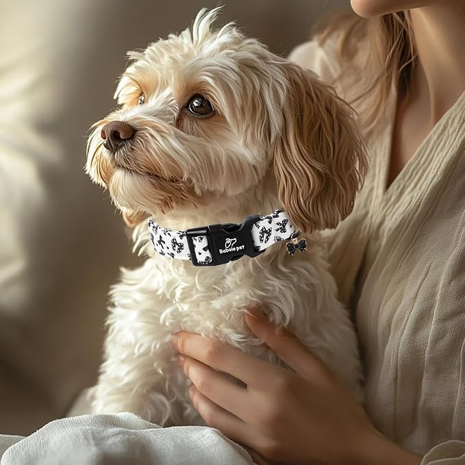 Girl Dog Collar Black Bow Dog Collars for Giant Large Dogs - Lightweight Adjustable Chic Sweet Spring Female Dogs Everyday Collars with Safety Buckle XL