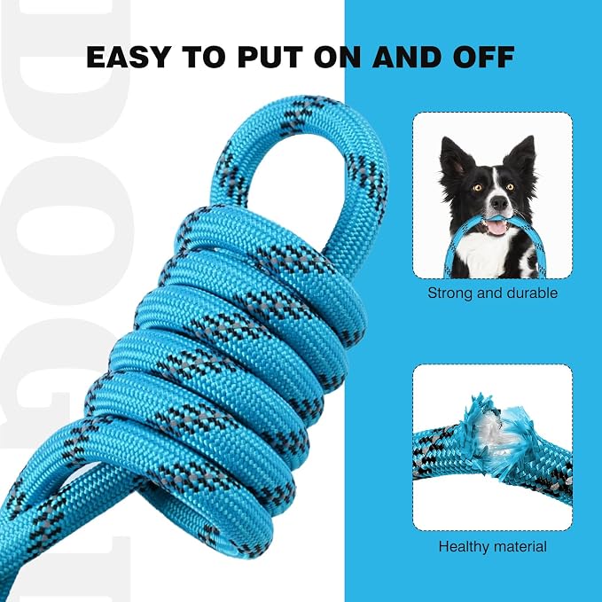 lynxking Slip Lead Dog Leash Reflective, Heavy Duty Comfortable Strong Rope Leash for Large Medium Small Dogs No Pull Training (Light Blue, Large 1/2in x 6ft-Slip Lead)