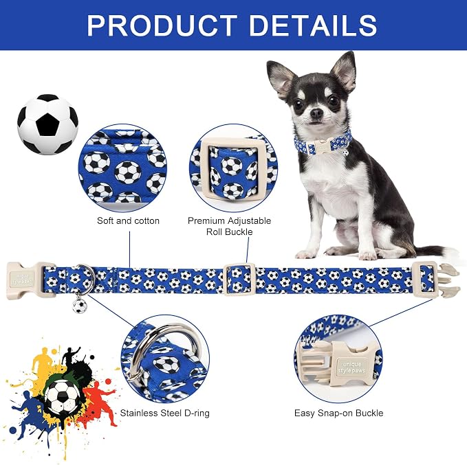 Unique style paws Dog Collar Plastic Buckle with Pendant Puppy Collar for Spring Summer Blue Football for Small Medium Large Boys Girls Dogs