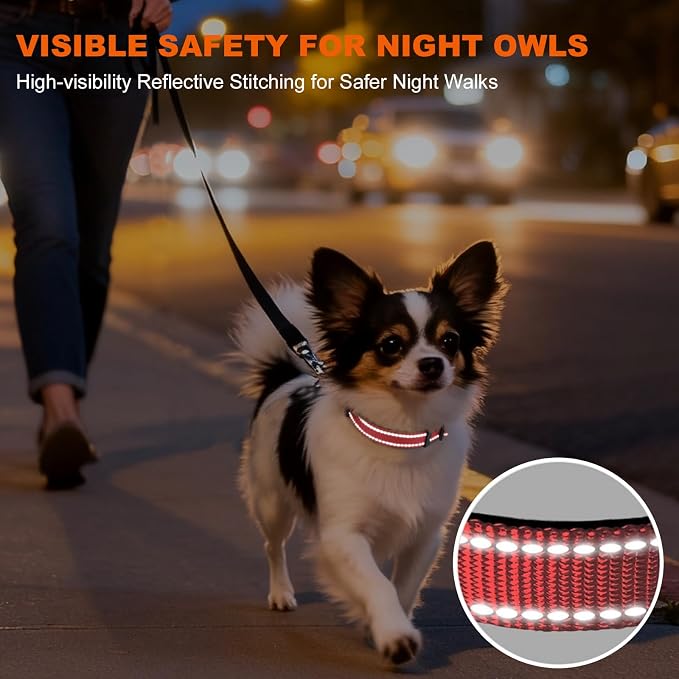 Taglory Reflective Dog Collar for Puppies with Escape-Proof Locking Buckle, Soft Neoprene Padded and Upgraded Zinc Alloy Ring, Adjustable for Chihuahua Yorkie, Pink,XS