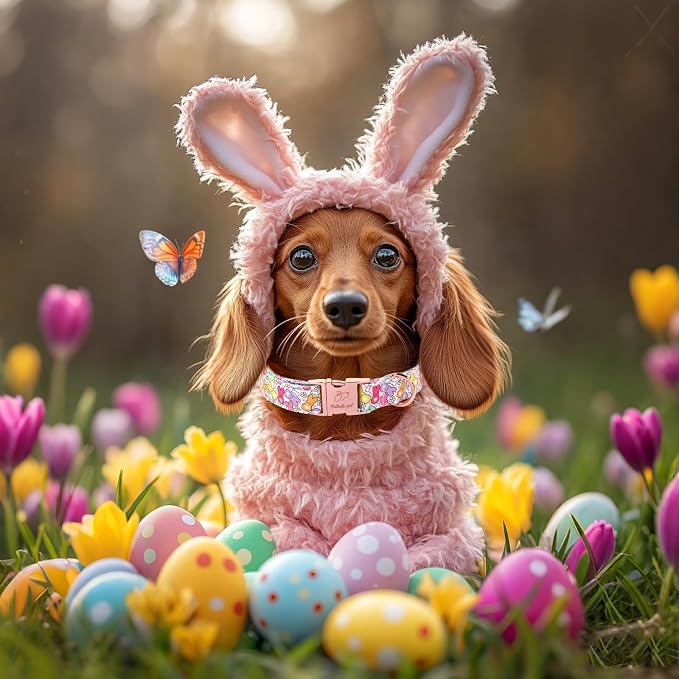 Easter Dog Collar, Colorful Bunny Easter Collars for Giant Large Dogs, Cute Spring Boy Girl Dog Collars, Adjustable Heavy Duty Holiday Pet Collar with Metal Buckle XL