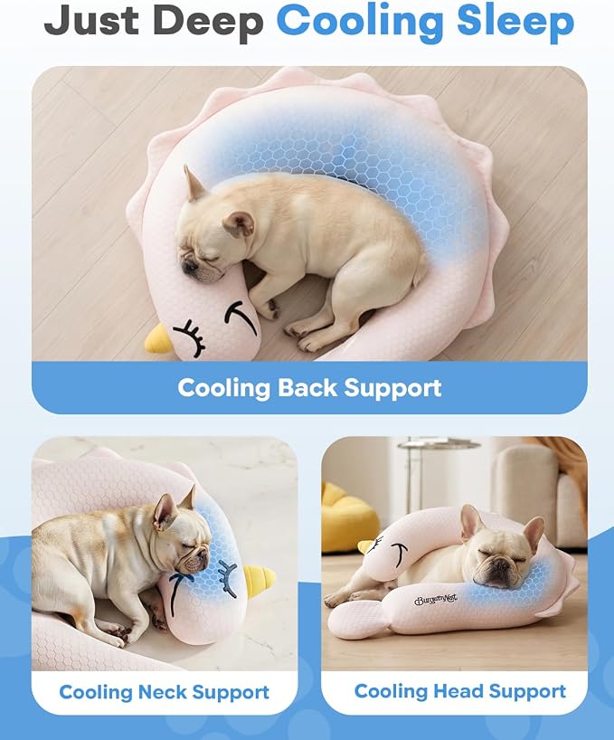 BurgeonNest Cooling Small Dog Pillow for Puppies and Cats, Summer Chill Pet Calming Pillow with Cool-Touch Fabric, Soft Sleep Bolster for Senior Dogs & Kittens, Machine Washable (Cool Pink, Medium)