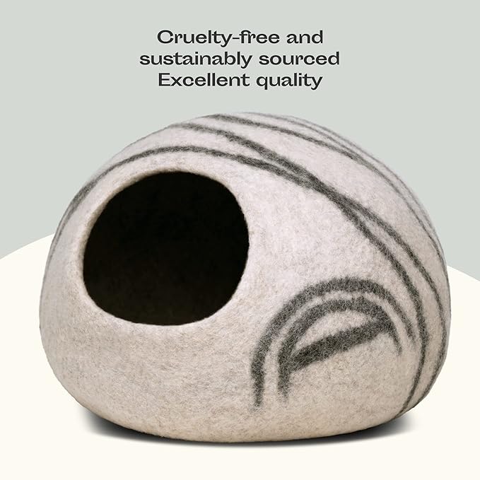 MEOWFIA Cat Cave – Premium Felt Cat Bed for Indoor Cats, Handmade Merino Wool (Light Gray, Large)