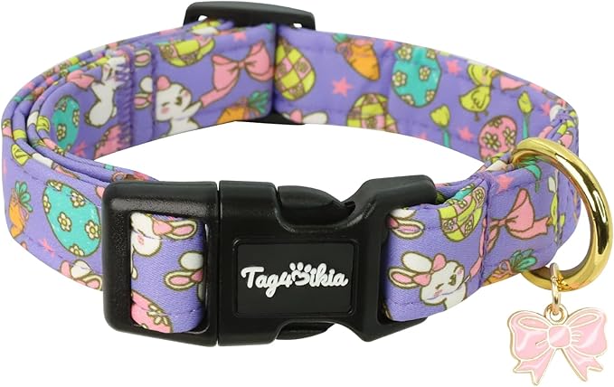 Easter Dog Collar with Cute Easter Themed Patterns, Extra Small Purple Dog Collar with Exquisite Pendant, Durable Adjustable Collars for Gifts & Daily Use-XS