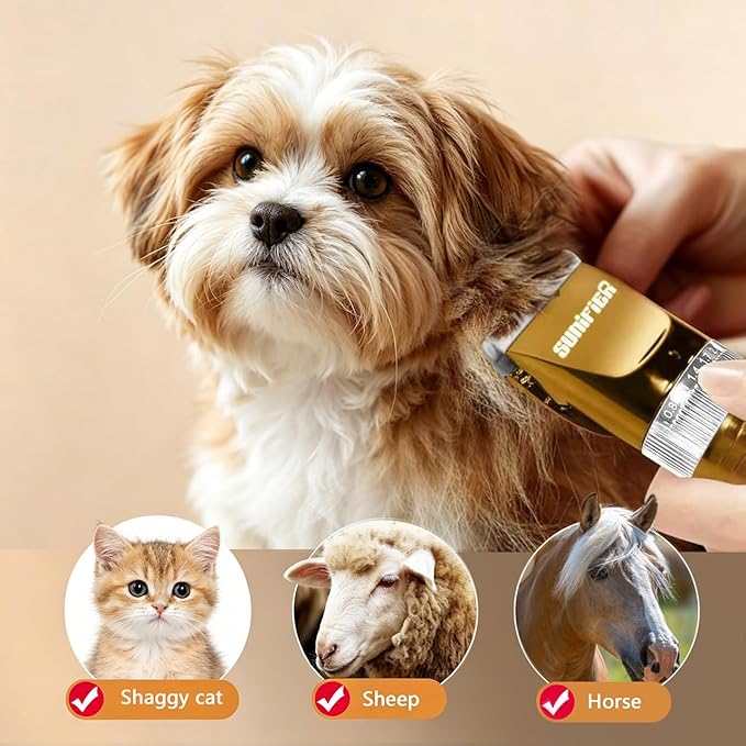 Professional Dog Grooming Clippers for Thick Coat - Dog Hair Trimmer for Grooming- Sheep Shears for Thick Hair – Pet Grooming Clippers for Dogs, Cats, Sheeps, Horse (Gold)
