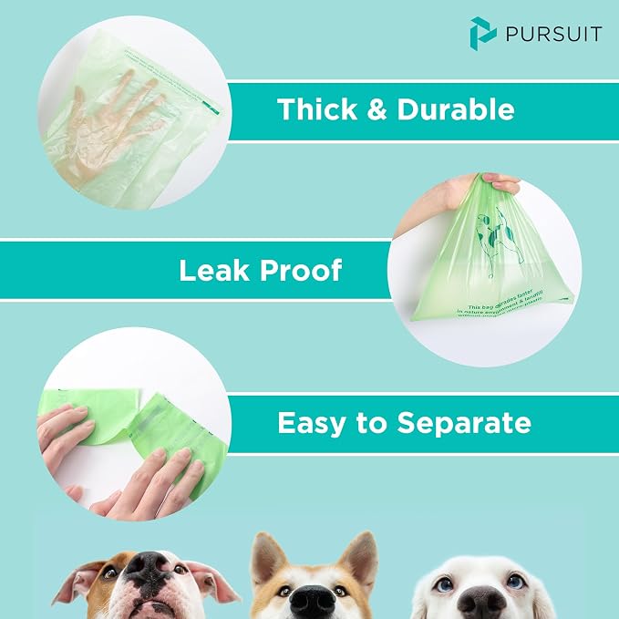 Green Pursuit Poop Bags for Dogs - Large Leak Proof Dog Poop Bags Rolls with Handle | Tear Resistant Dog Poop Bag with Dispenser | Degrades Faster, Easy to Open, Separate & Tie | 9"x13", 135 Bags