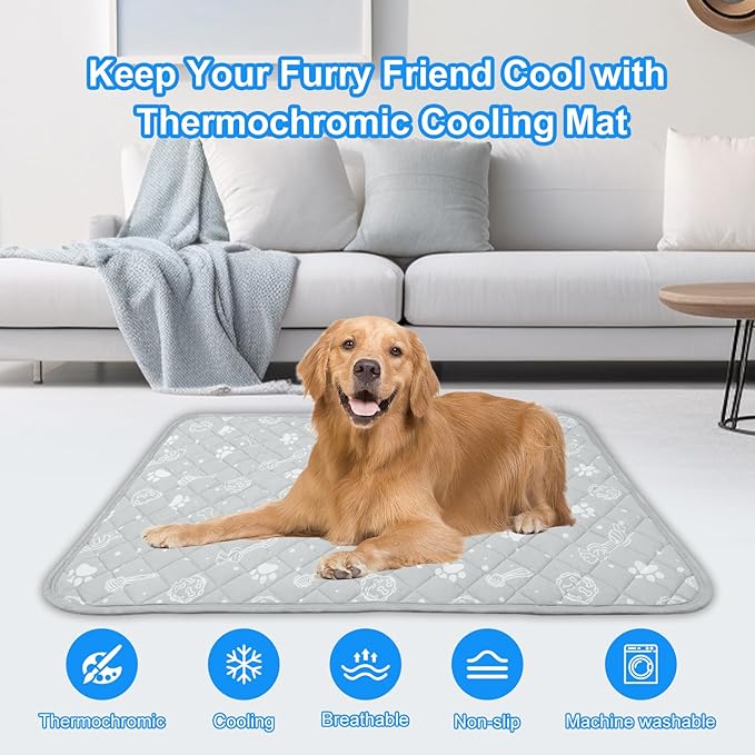 MH MYLUNE HOME Self Cooling Mat for Large Dog, 39”x59” Cool-Chill Cooling Fiber & Endothermic Color Changing Pet Cooling Pad, Foldable & Washable Non-Toxic Summer Pet Blanket