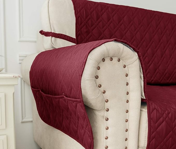 Ameritex Couch Sofa Slipcover 100% Waterproof Nonslip Quilted Furniture Protector Slipcover for Dogs, Children, Pets Sofa Slipcover Machine Washable (Burgundy, 78")