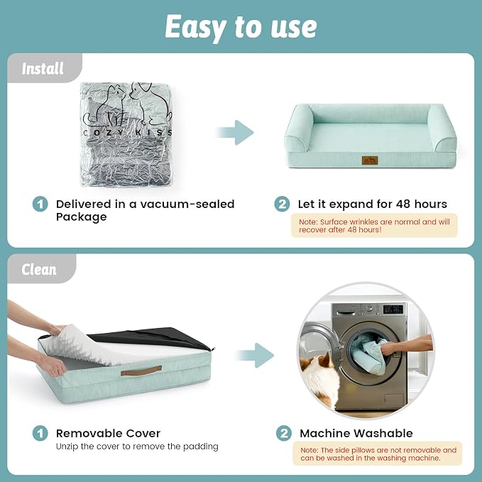 COZY KISS Cooling Dog Bed for Medium Dogs, 36"x27" Orthopedic Foam Sofa with Bolster Sides, Q-Max >0.4 Cooling Technology, Cool Pet Bed with Removable Washable Cover, Green
