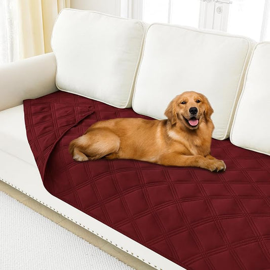 Smiry Waterproof Dog Bed Cover Blanket 40x70, Soft Reversible Pet Blanket, Washable Leakproof Cats Dogs Couch Cover for Sofa, Couch, Furniture, Wine Red/Wine Red
