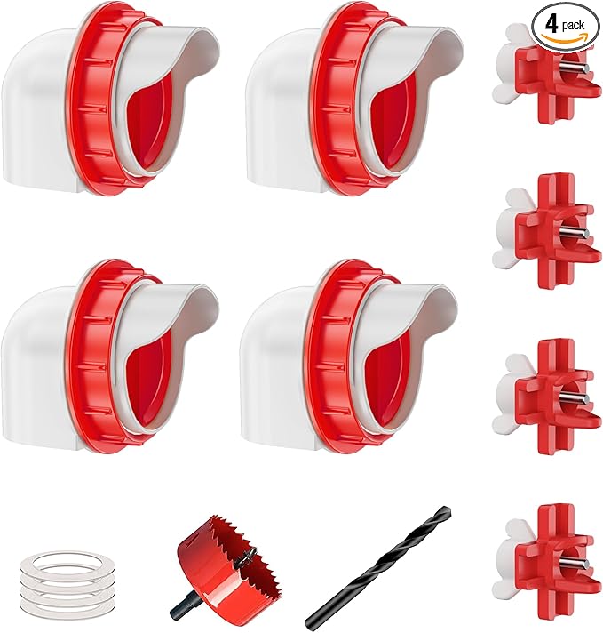 ZenxyHoC Chicken Feeders and Waterers, 4 Ports Chicken Feeder No Waste and 4 Packs Chicken Water Nipples
