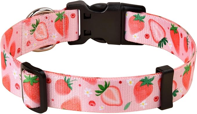Mihqy Dog Collar with Bohemia Floral Tribal Geometric Patterns - Soft Ethnic Style Collar Adjustable for Small Medium Large Dogs(Strawberry,L)